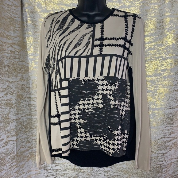 Zara W/B Collection Black/Beige Contrast Top T-Shirt Size S - Picture 4 of 13